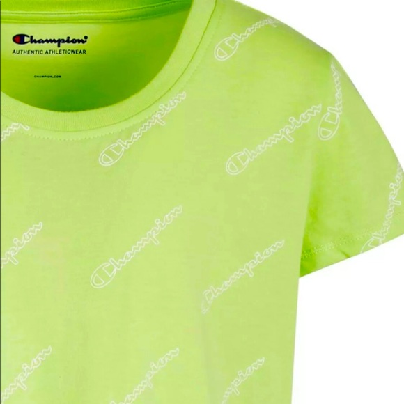 Girls XS 5/6 Champion All Over Script Print T Shirt Chilled Mint Green C7458R - Picture 1 of 6